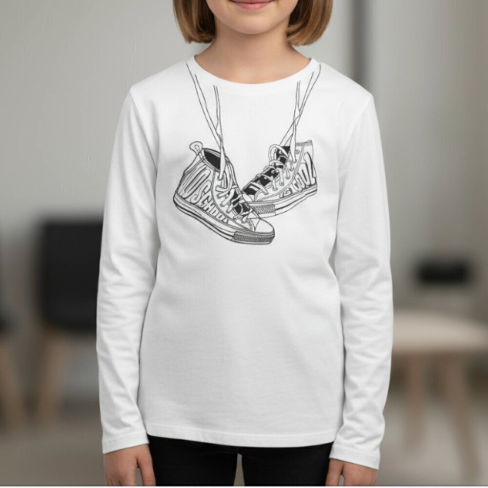 Zara Girl's Tee Shirt Sneakers Printed School Is Cool Size 11/12 Long Sleeves